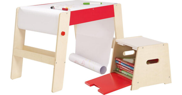 Kindertisch & -Stuhl Kombination Holz natur/rot