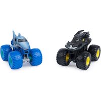 Foto von Monster Jam - Original Monster Jam Zweier-Pack mit dem Batmobil vs. Megalodon - authentischen Monster Trucks im Maßstab 1:64 blau/schwarz