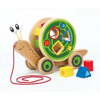 Foto von Nachziehspielzeug Schnecke aus Holz mehrfarbig