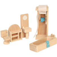 Foto von Puppenhausmöbel aus Holz - Badezimmer braun/türkis